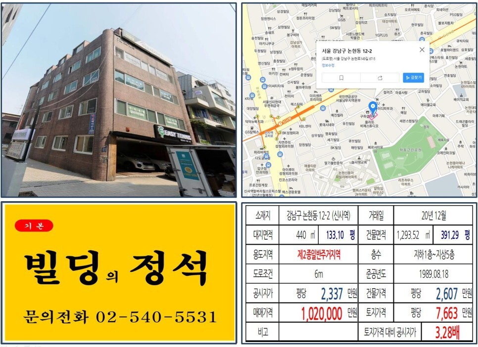  [강남구 도산대로 100억 꼬마빌딩 실거래가 조회] 논현동 12-2 (신사역) 102억 원, 평당 7,663만 원 매매되었습니다. 신사동 가로수