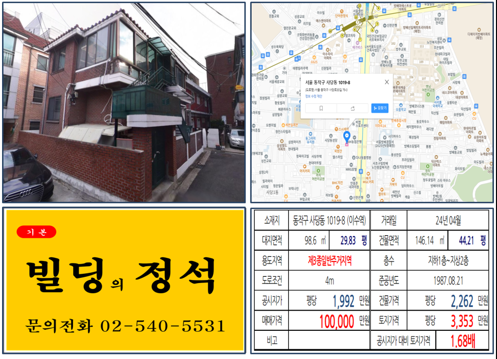 동작구 사당동 1019-8번지 건물이 2024년 04월 매매 되었습니다.