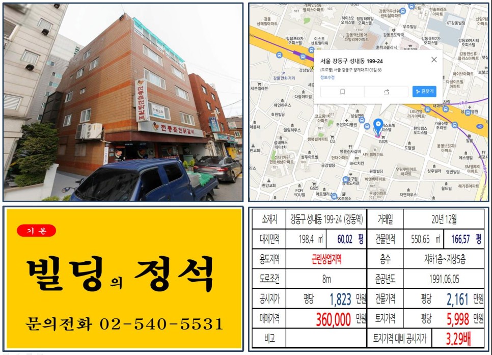  [강동구 천호대로 30억 꼬마빌딩 실거래가 조회] 성내동 199-24 (강동역) 36억 원, 평당 5,998만 원 매매되었습니다.