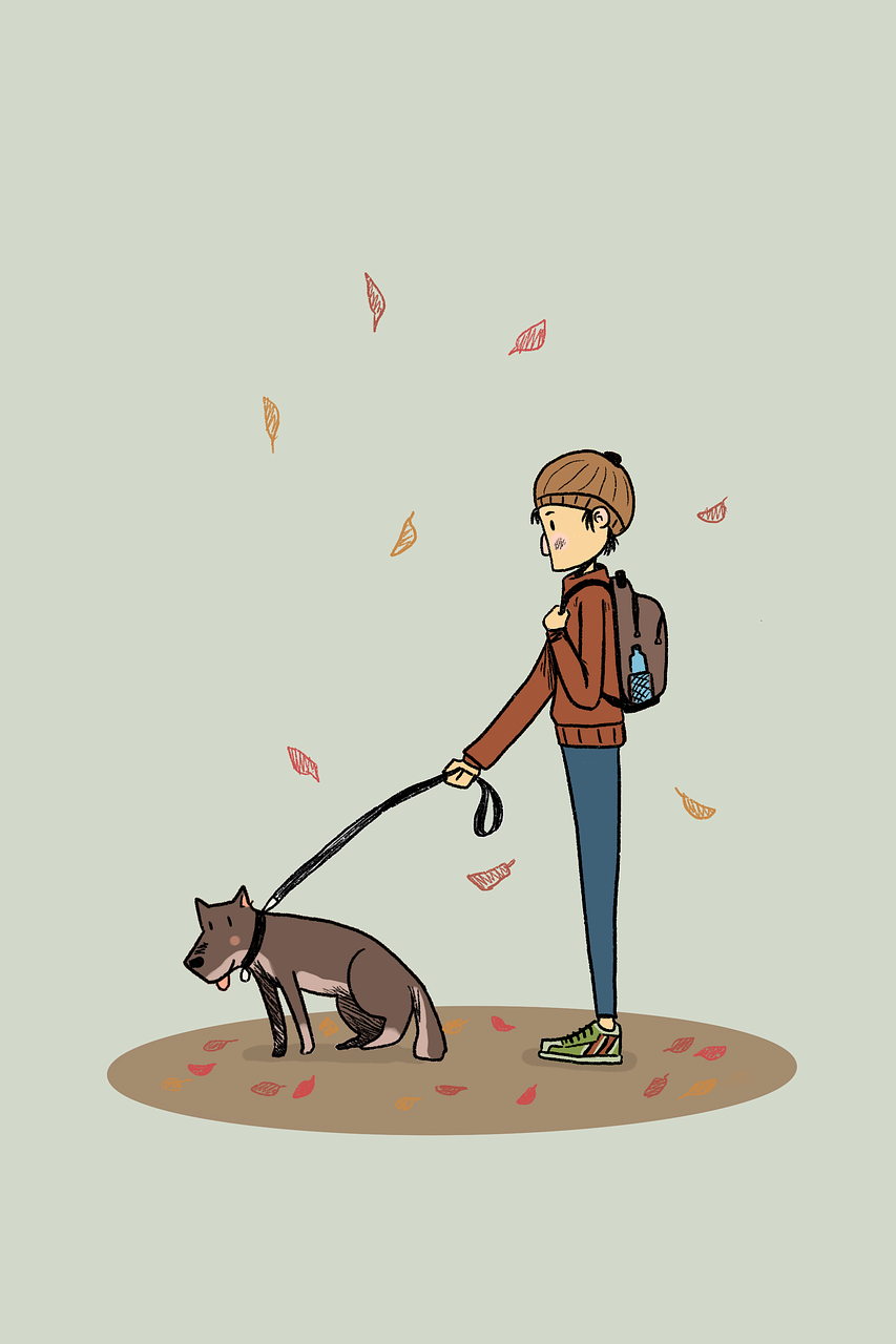 사람과 강아지가 산책하는 그림