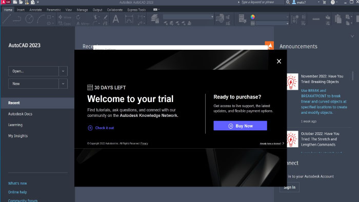 오토데스크로 연결되는 안내 창