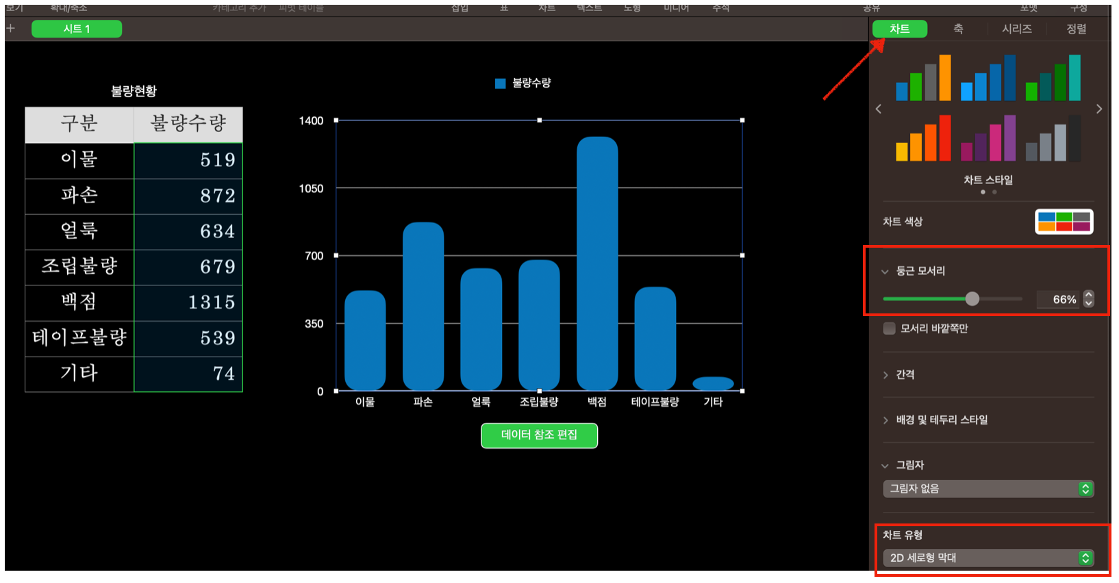 차트 설정 옵션