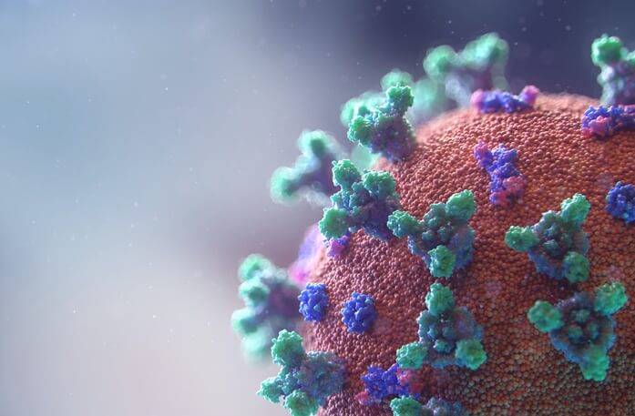 코로나 바이러스를 상징하는 둥근 모양의 형상