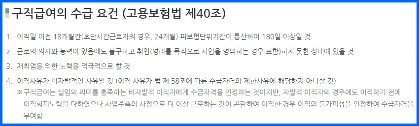 고용보험법 제 40조 구직급여의 수급 요건