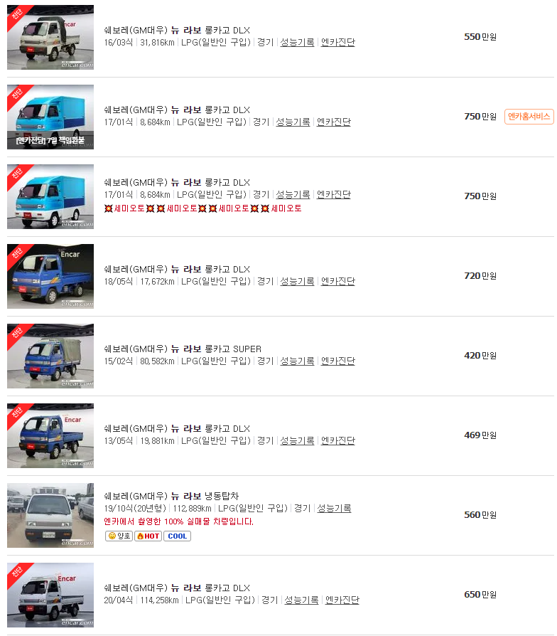 라보 중고차 가격 시세표 | 23년 4월 기준 라보 중고차 가격 시세표 | 23년 4월 기준