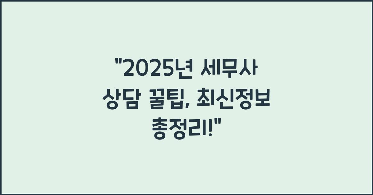 2025년 세무사 상담 꿀팁