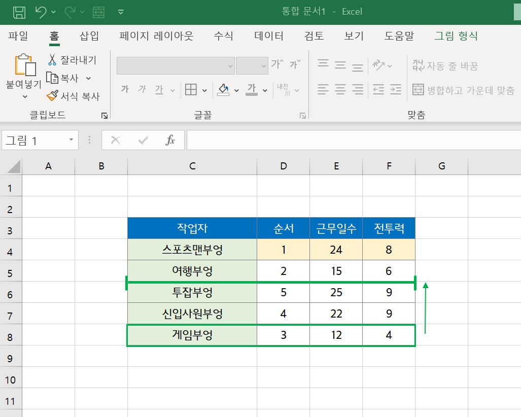 엑셀 셀 이동 방법 - 단축키 사용