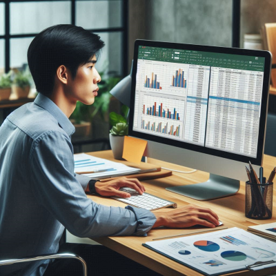 "차트를 분석하는 중인 사람의 모습입니다."