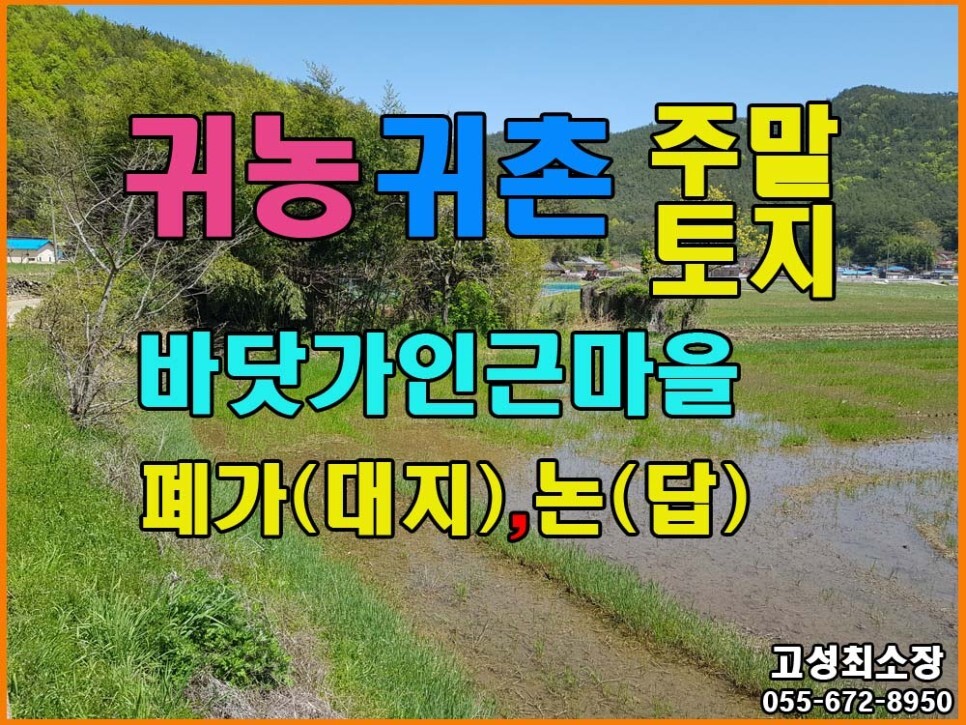  경남고성부동산(토지) ㅡ 바닷가 인근마을 폐가와 논 매매 총면적은 2351(711평)