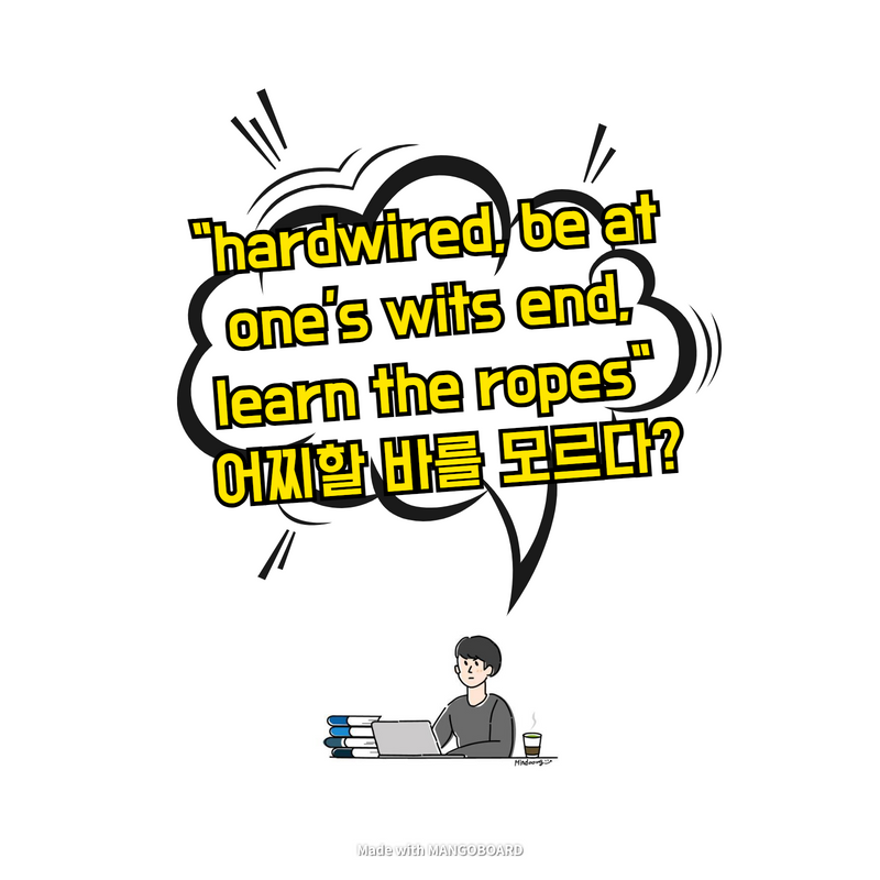  "hardwired, be at one's wits end, learn the ropes" 어찌할 바를 모르다?