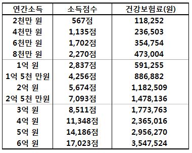 연간소득에 따른 소득점수