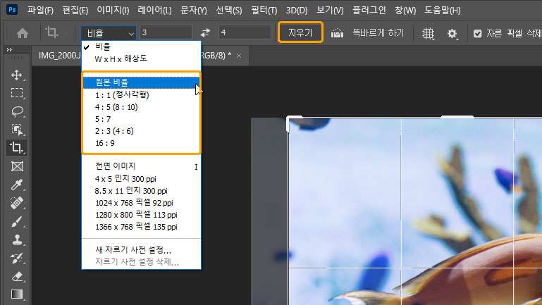 사전 비율 선택 방법
