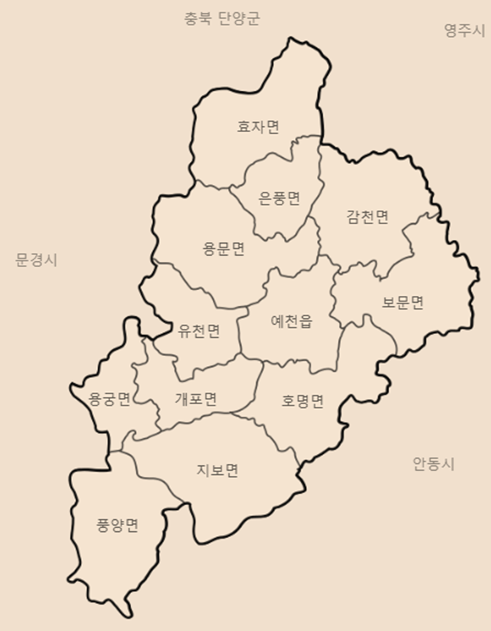 예천군 행정구역 지도