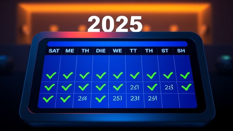 2025년 자기 계발 계획이 표시된 디지털 달력 그림