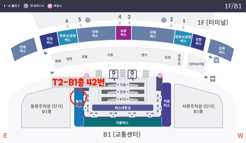 인천공항 제2터미널에서 7400 버스 타는 위치