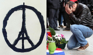 &#39;평화를 위한 에펠탑&#39; (Eiffel Tower Peace) 로고: 폭력에 대한 비판과 평화를 위한 간곡한 영원을 표현