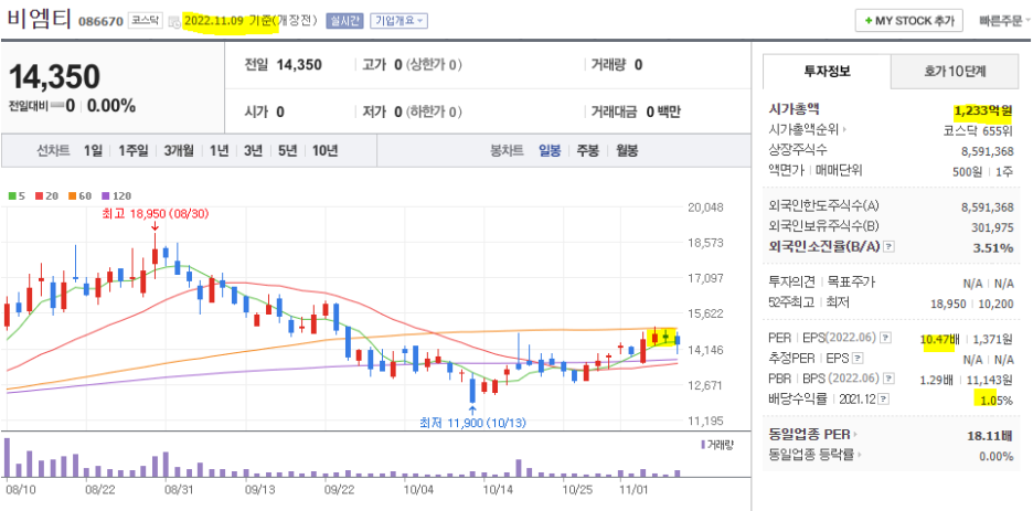 비엠티 일봉차트