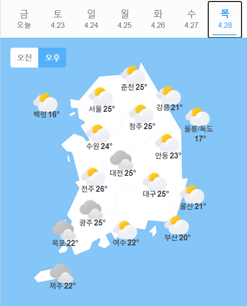 다음주 목요일 예보