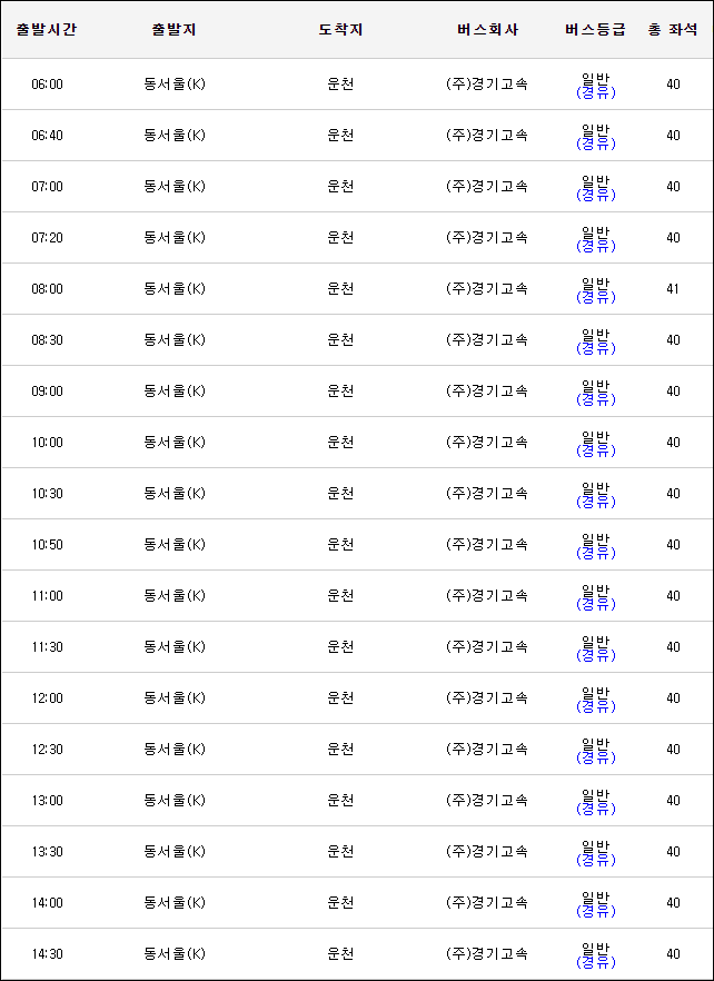 동서울터미널 운천 고속버스 시간표, 예매, 요금, 예약, 소요시간, 노선 동서울터미널 운천 고속버스 시간표, 예매, 요금, 예약, 소요시간, 노선