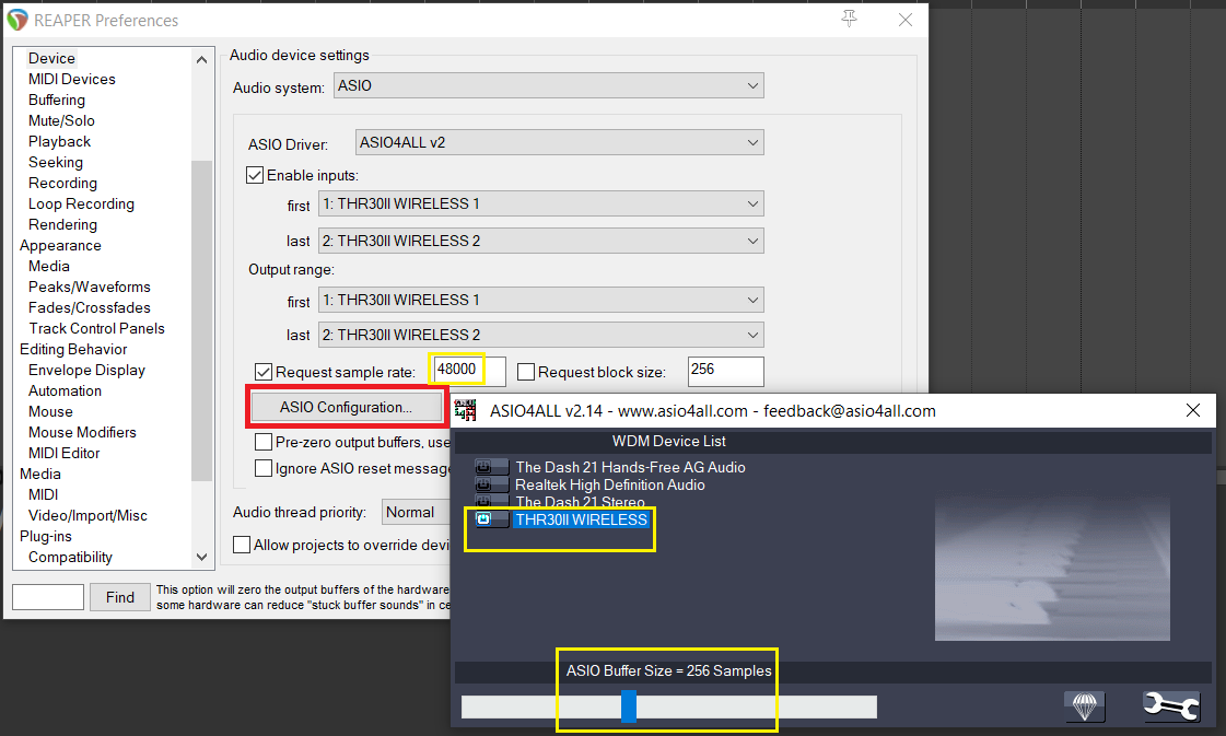 reaper realtek error initializing asio buffers