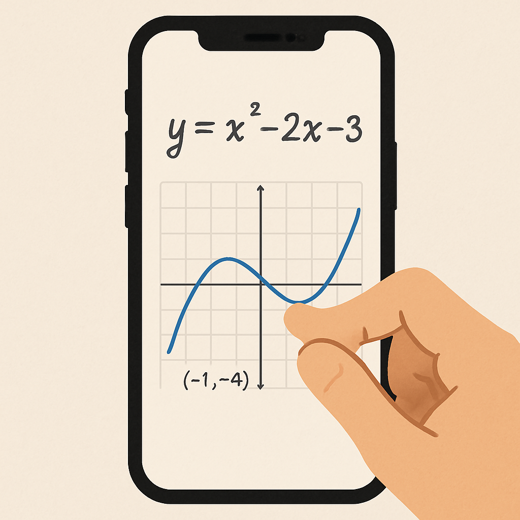 iOS 18에서 손글씨로 수식을 입력하고 그래프를 그릴 수 있는 Math Notes 기능을 설명한 일러스트