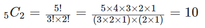 n=5, r=2일 때 계산한 조합 결과