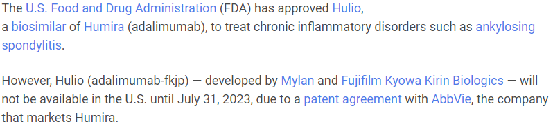 훌리오의 FDA 승인 / 출처 : https://ankylosingspondylitisnews.com/