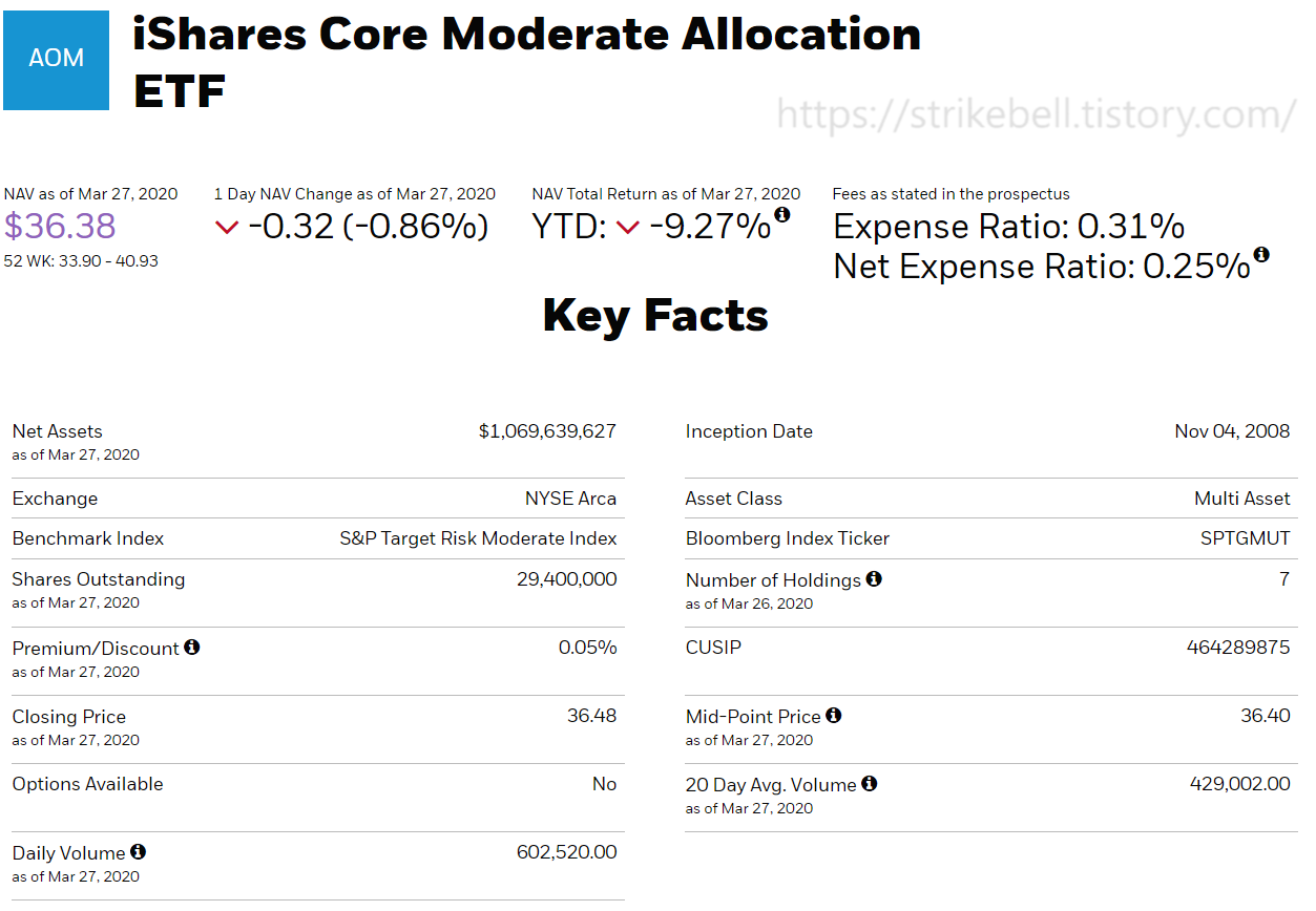  미국 중도형 자산배분 ETF AOM - 주식 40%, 채권 60%