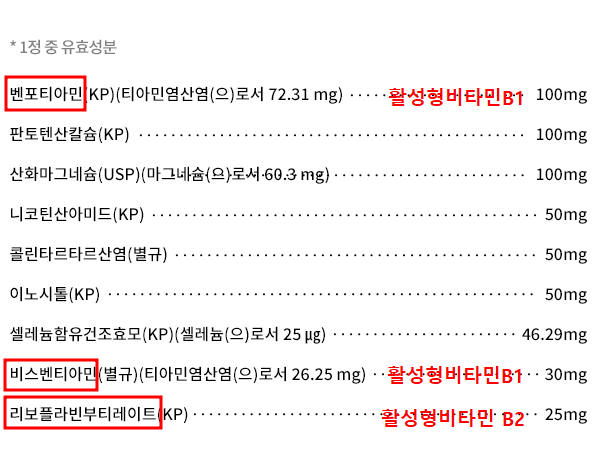 임팩타민 시그니처 성분/함량