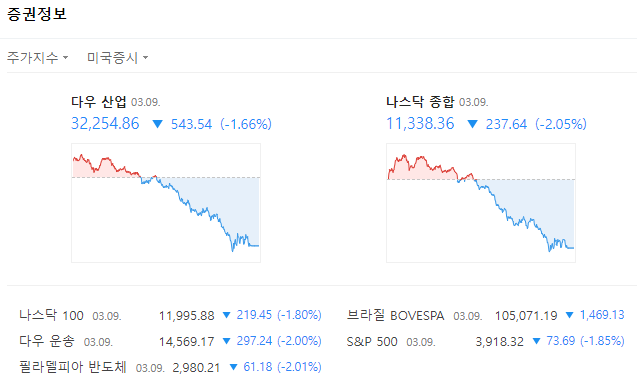 3월 10일 미국시장 마감 1