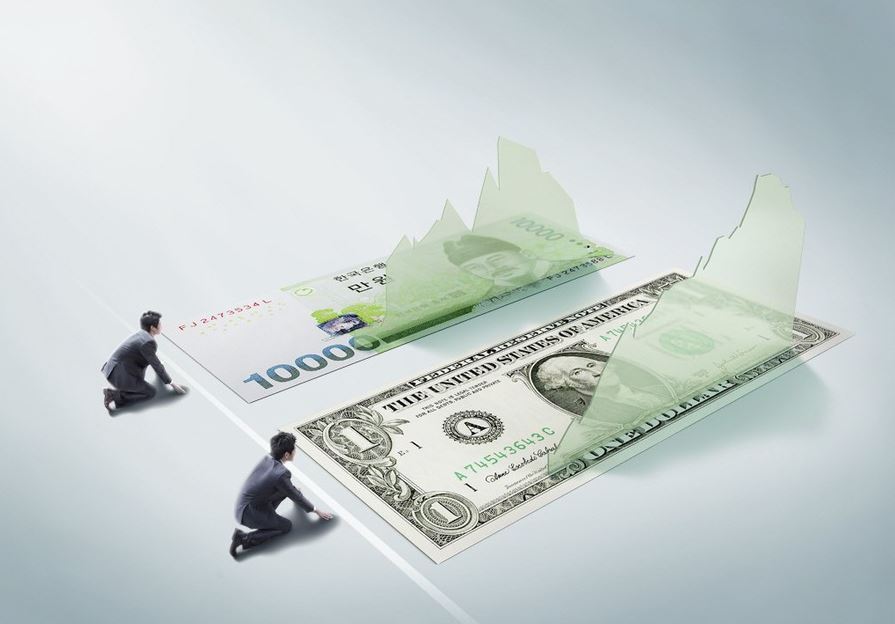 한국원화-미국달러-나란히-누워있는-모습