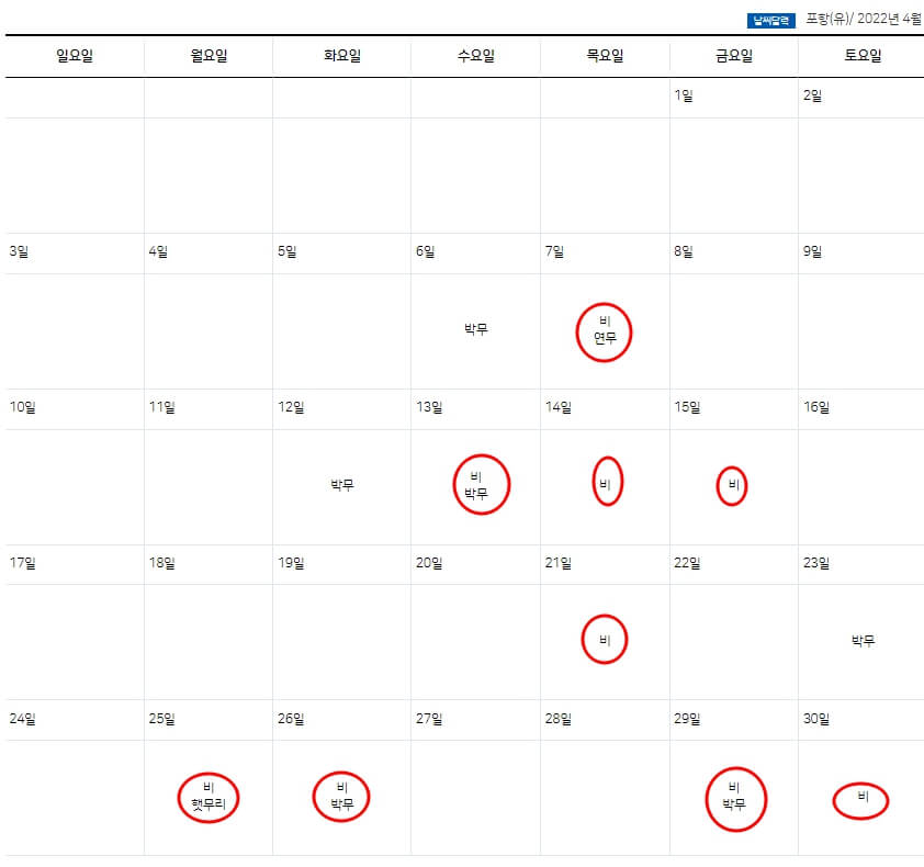 포항 4월 비온 날