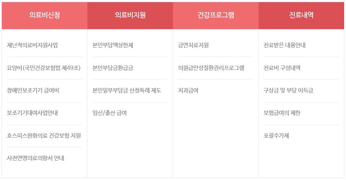 건강보험공단의료서비스종류
