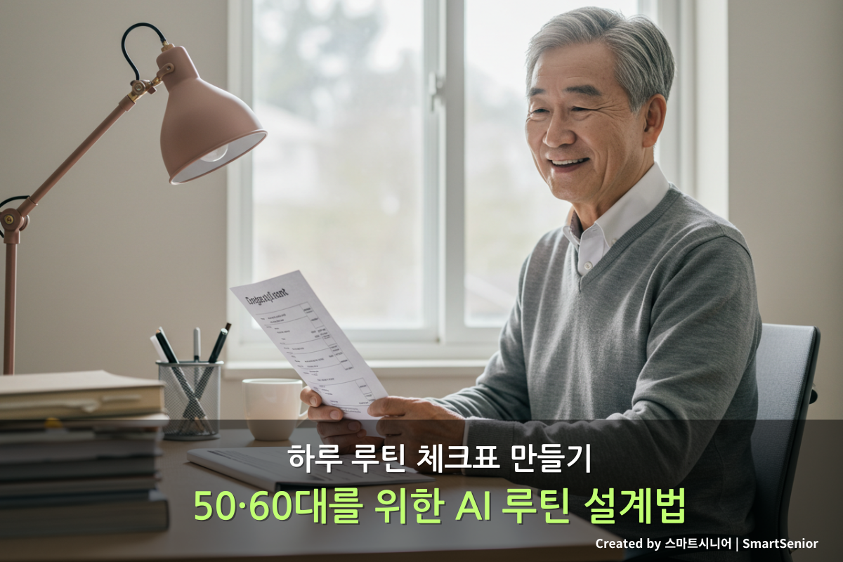 하루 루틴 체크표를 보며 하루를 시작하는 시니어 남성
