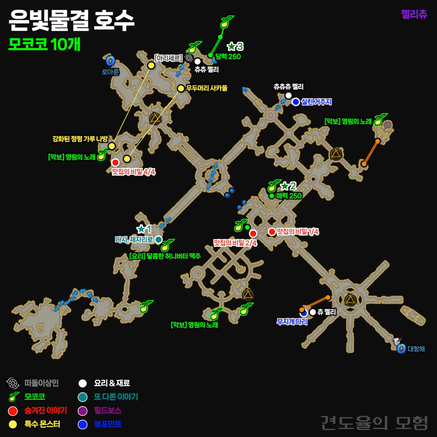 로헨델 은빛물결 호수에는 모코코 10개가 있습니다.