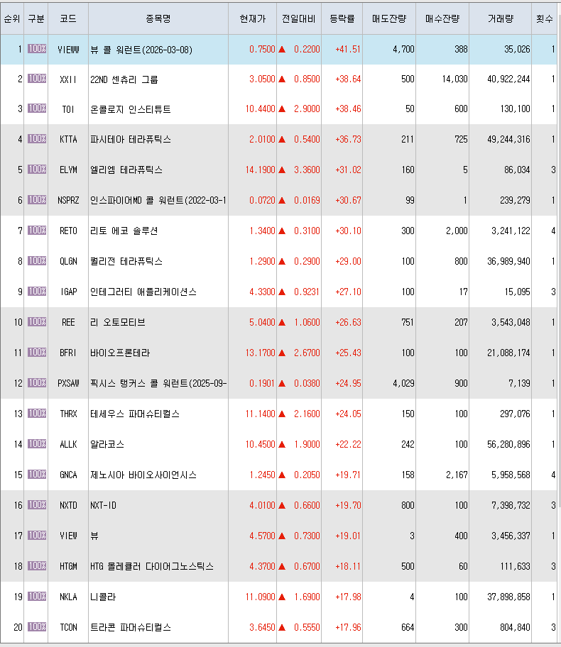  12월23일 미국주식 상승률 상위 종목 TOP 300