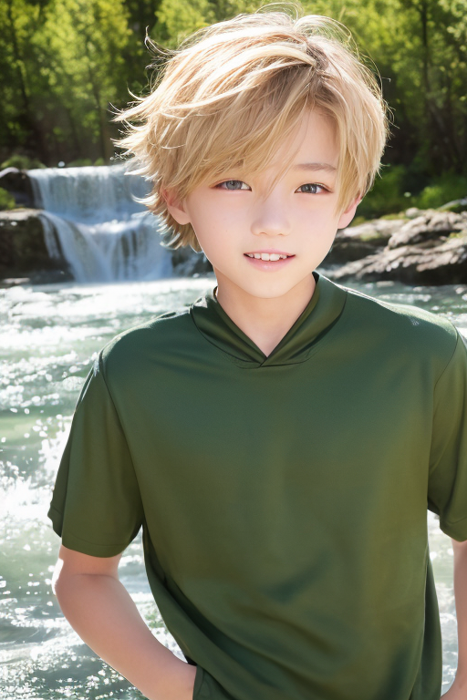  [Boy-139] A boy with soft golden hair fluttering in the bright sunlight Free live-action image background