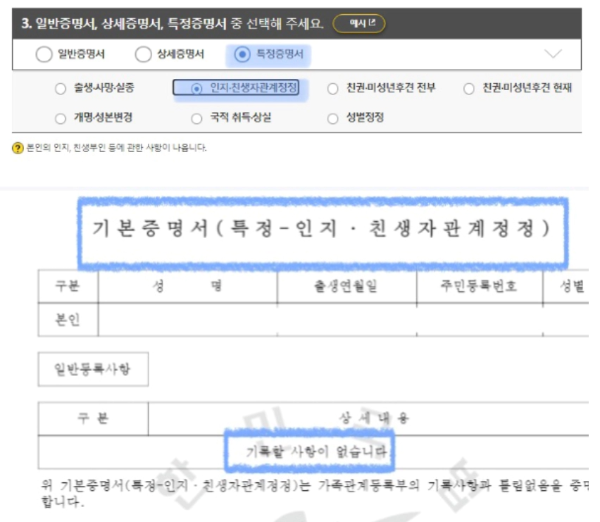 기본증명서 인터넷발급 PDF 일반 상세 특정 차이