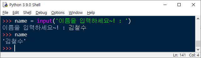 input 함수에서 입력 프로프트를 출력하는 방법 예제 결과