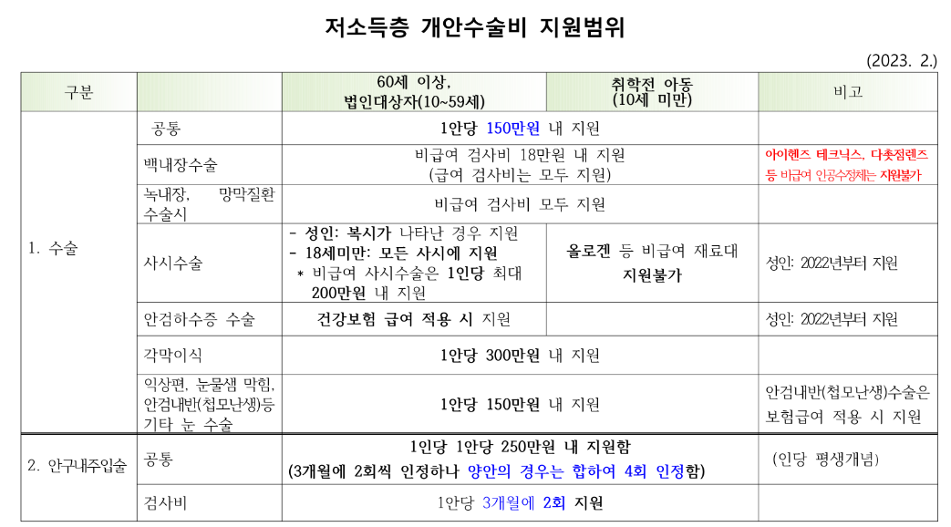 백내장 수술 비용&#44; 국가지원