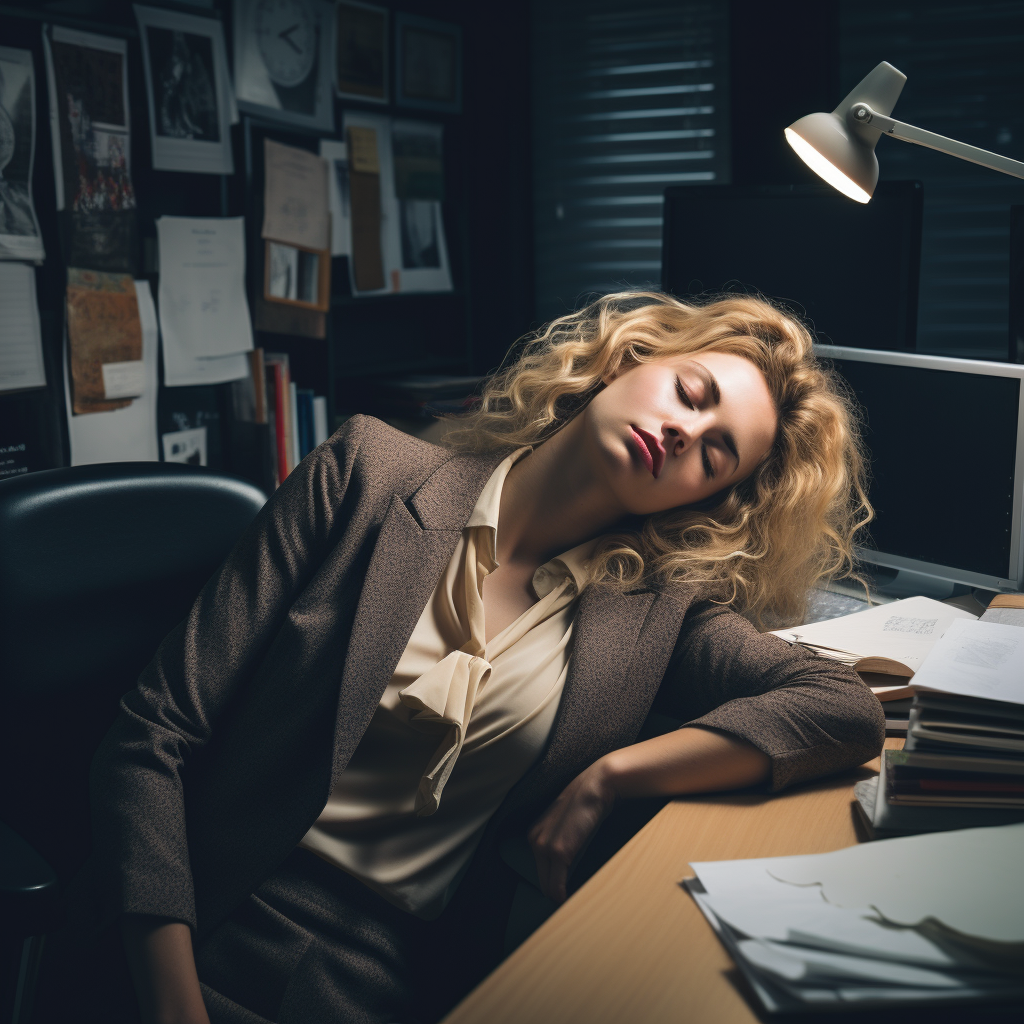 기면증으로 사무실에서 잠들어 있는 여성