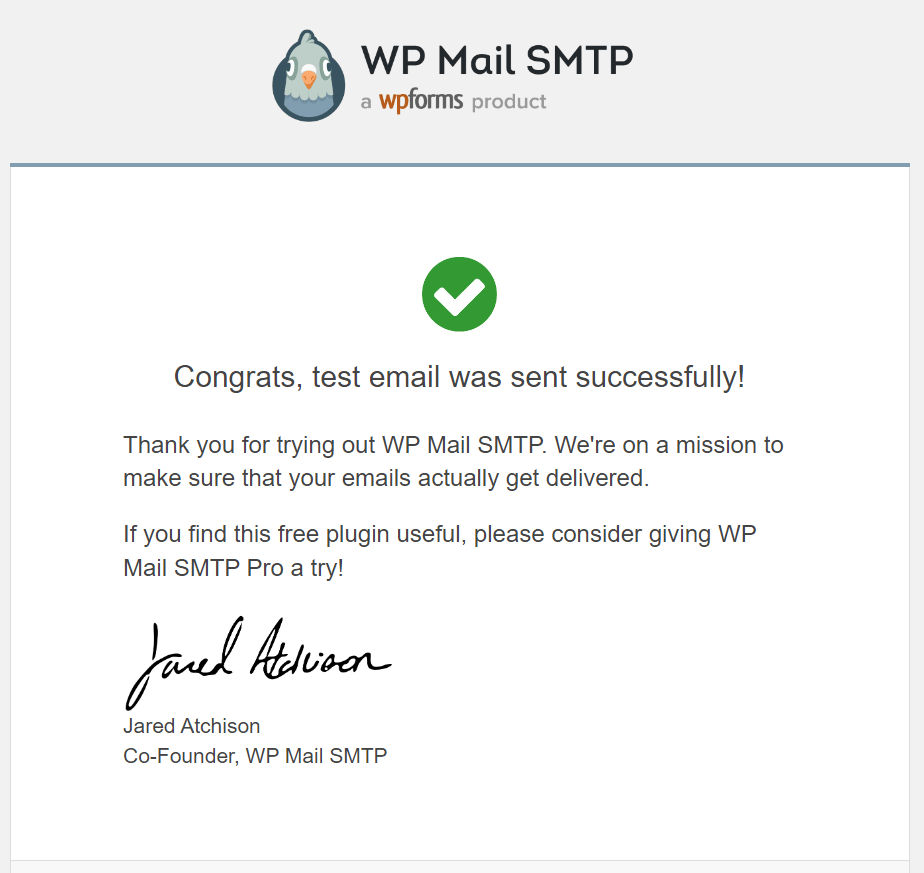WP Mail SMTP - 워드프레스 메일 보내기 성공