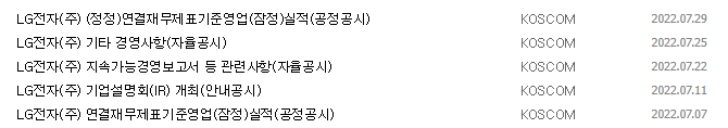 LG전자 공시 목록