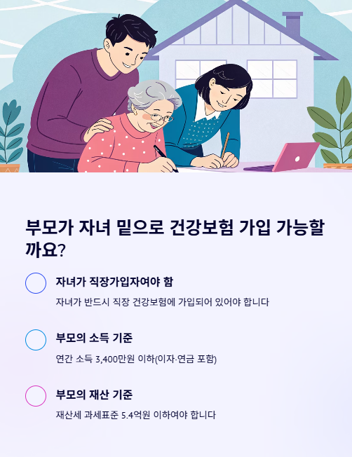 부모가 자녀 밑으로 건강보험 가입 가능할까요?