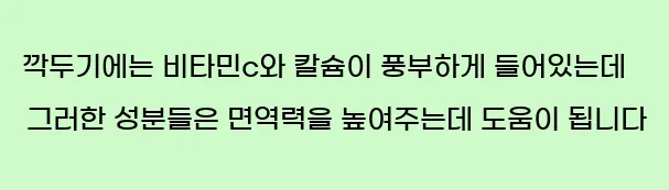   깍두기에는 비타민c와 칼슘이 풍부하게 들어있는데  그러한 성분들은 면역력을 높여주는데 도움이 됩니다.