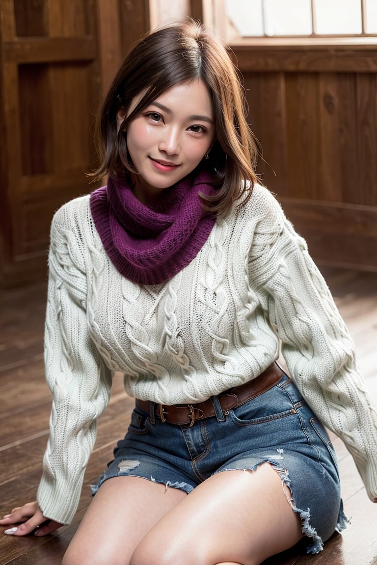  블라우스 스웨터가 있는 스카프 입은 AI 여자 만들기