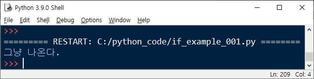 파이썬 if, else 예제 거짓 경우 예제 결과
