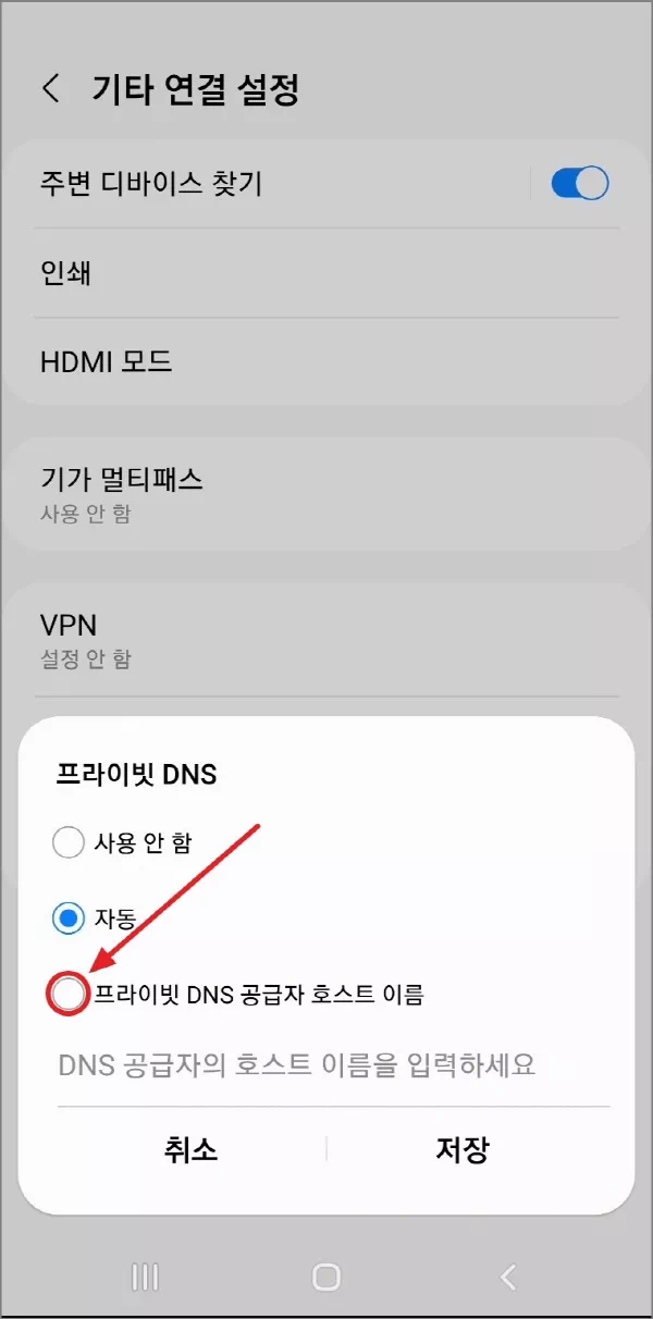 프라이빗 DNS 공급자 호스트 이름 체크