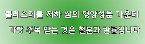 콜레스테롤 저하 쌈의 영양성분 가운데 가장 주목 받는 것은 철분과 칼륨입니다