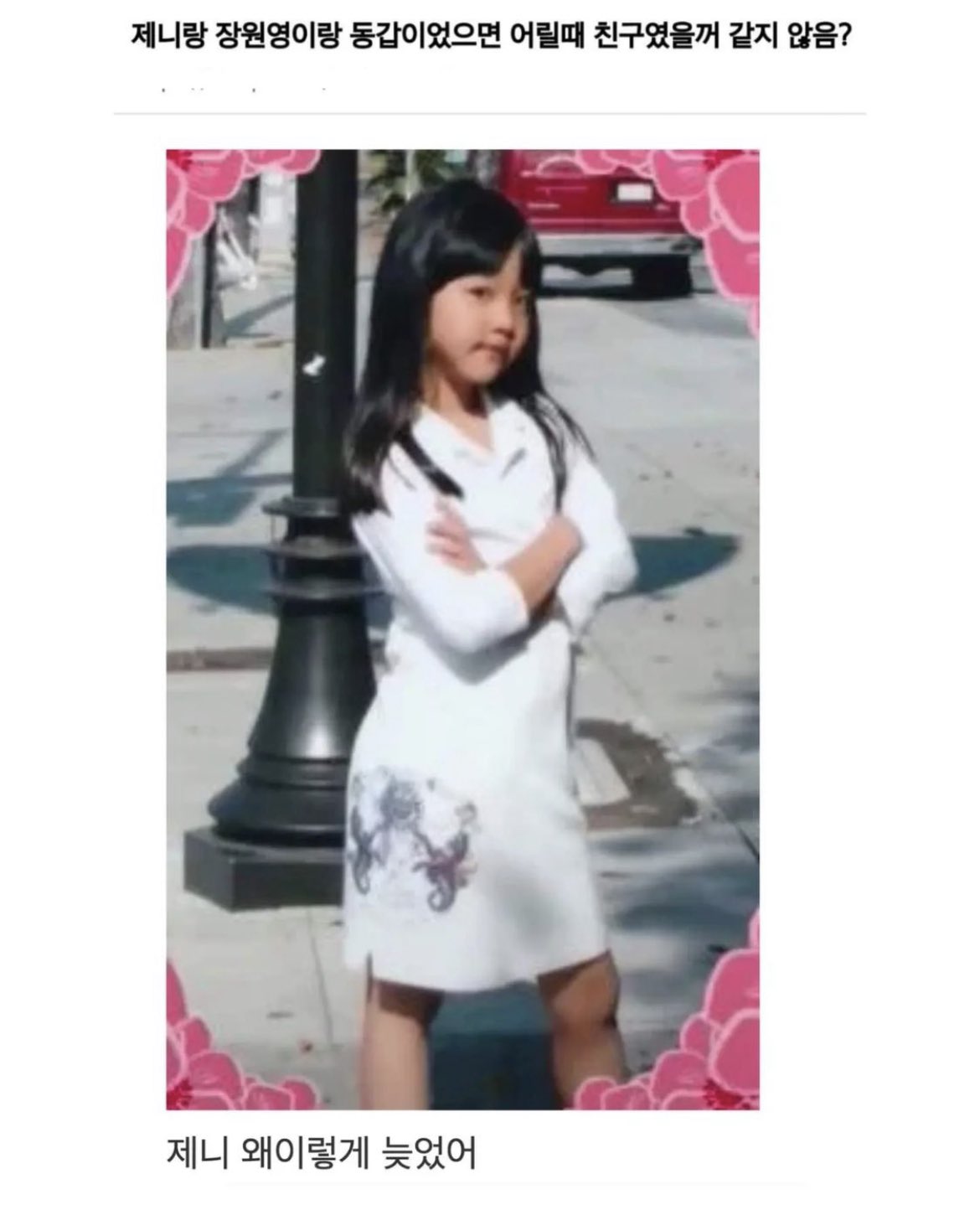 제니랑 장원영이랑 동갑이었으면 어릴때 친구였을거 같지 않음?